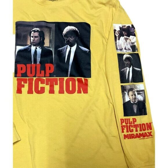 PULP FICTION LONG SLEEVE T SHIRT SIZE S YELLOW GRAPHICS ON SLEEVE VINCENT VEGA - Picture 3 of 5